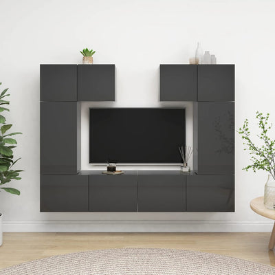 6 Piece TV Cabinet Set High Gloss Grey Engineered Wood