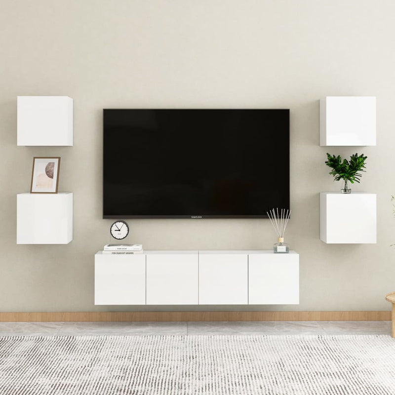 6 Piece TV Cabinet Set High Gloss White Engineered Wood Payday Deals