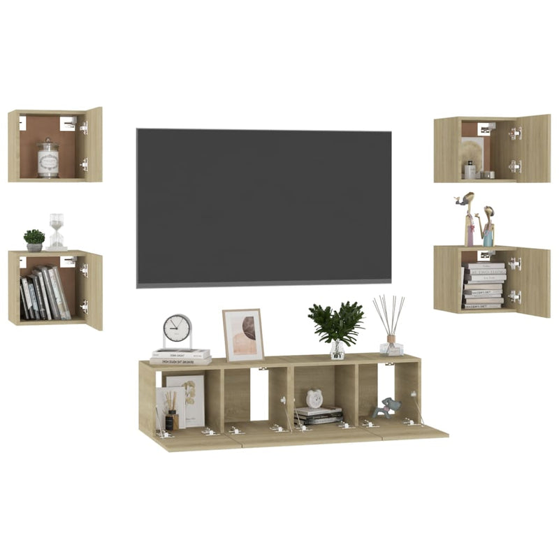 6 Piece TV Cabinet Set Sonoma Oak Engineered Wood Payday Deals