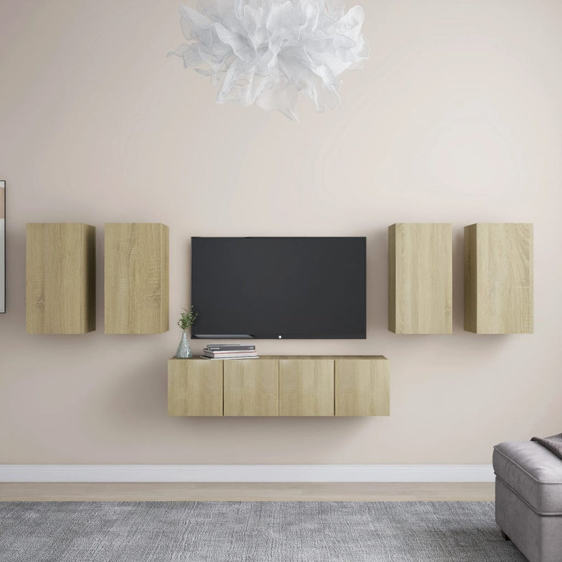 6 Piece TV Cabinet Set Sonoma Oak Engineered Wood Payday Deals