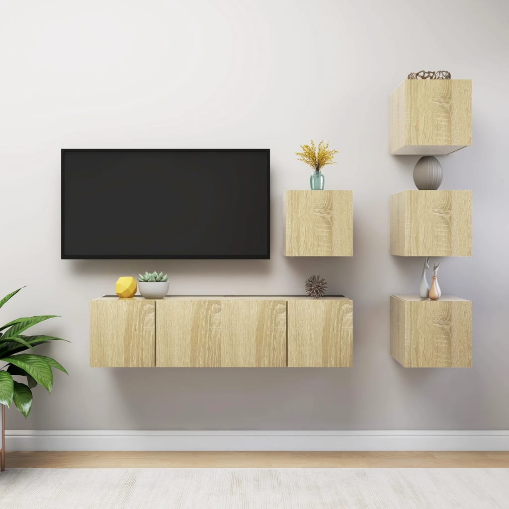 6 Piece TV Cabinet Set Sonoma Oak Engineered Wood Payday Deals Australia