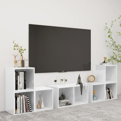 6 Piece TV Cabinet Set White Engineered Wood