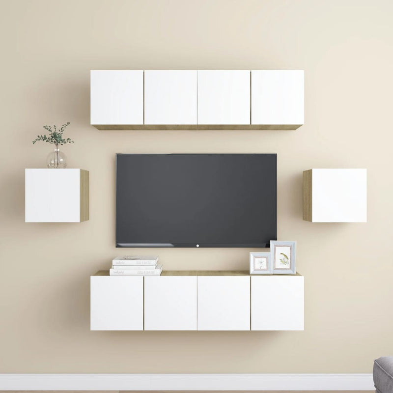 6 Piece TV Cabinet Sets White and Sonoma Oak Engineered Wood Payday Deals