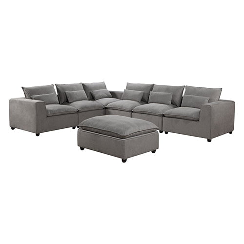 6 Seater Cloud Sectional Sofa in Belfast Fabric Grey Living Room Couch with Ottoman Payday Deals