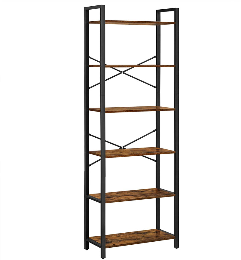 6-Tier Storage Rack with Industrial Style Steel Frame  Rustic Brown and Black, 186 cm High Payday Deals