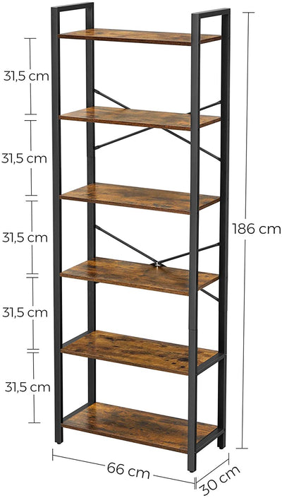 6-Tier Storage Rack with Industrial Style Steel Frame  Rustic Brown and Black, 186 cm High Payday Deals