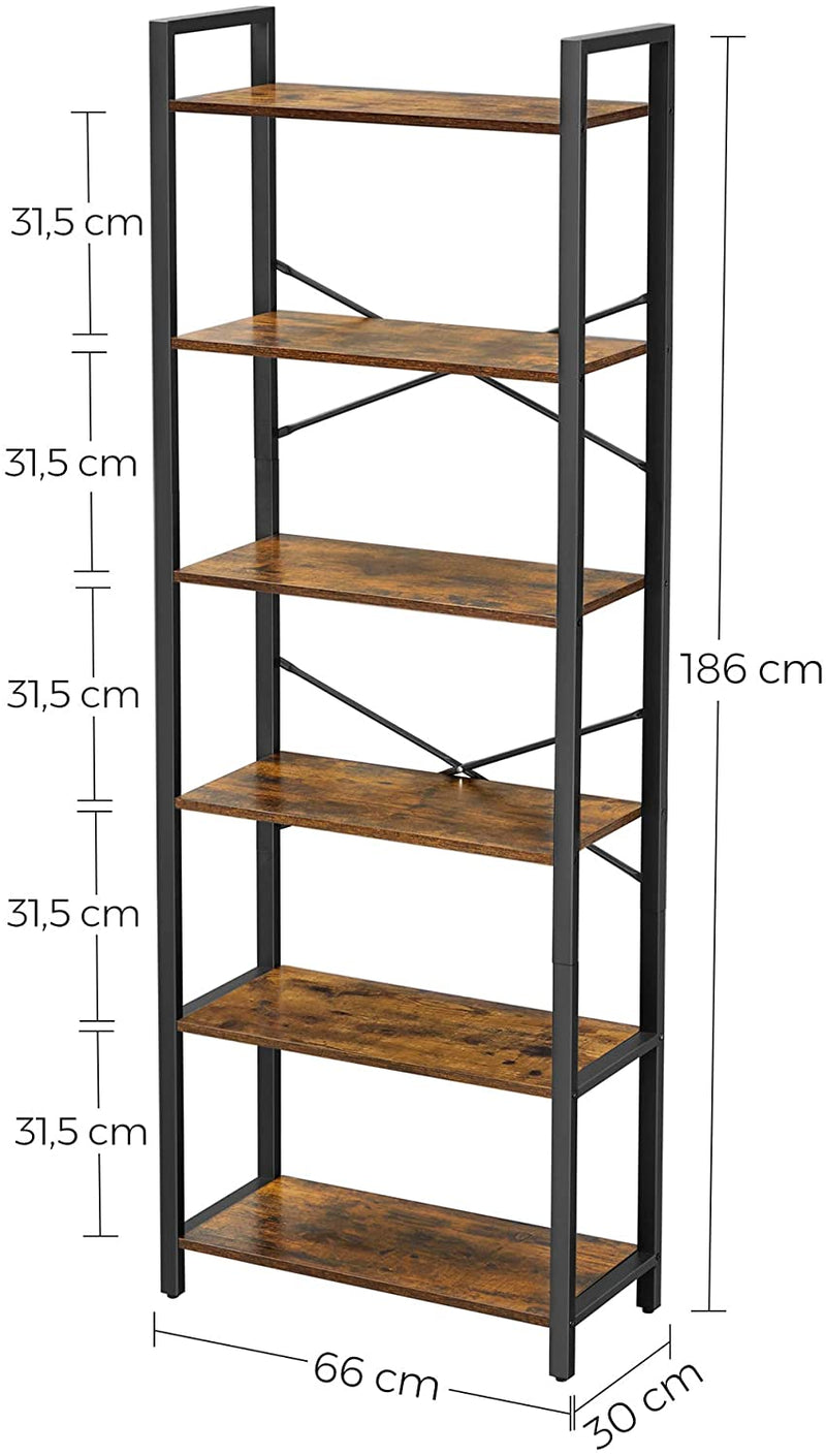 6-Tier Storage Rack with Industrial Style Steel Frame  Rustic Brown and Black, 186 cm High Payday Deals