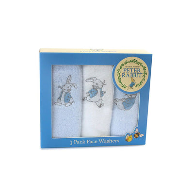 Bubba Blue Peter Rabbit Face Washer Blue 3 pack Newborn Gift Face Towel