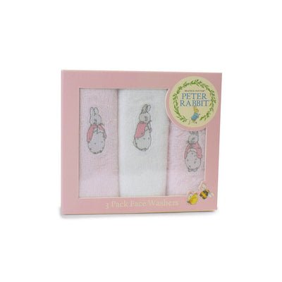 Bubba Blue Peter Rabbit Face Washer Pink 3 pack Newborn Gift Face Towel