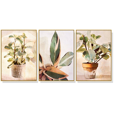 60cmx90cm Botanical Leaves Watercolor Style 3 Sets Gold Frame Canvas Wall Art Payday Deals