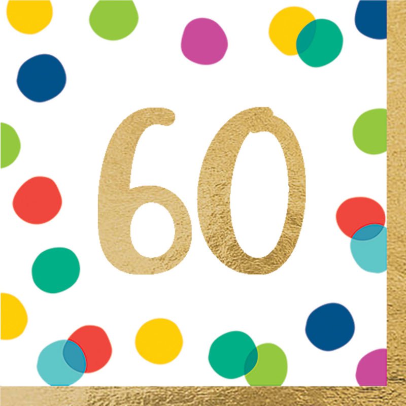 60th Birthday Happy Dots Hot Stamped Lunch Napkins 16 Pack Payday Deals