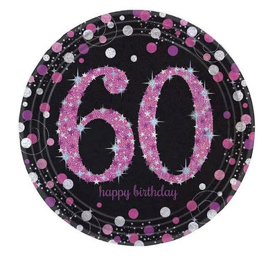 60th Birthday Pink Celebration Dinner Plates 8 Pack
