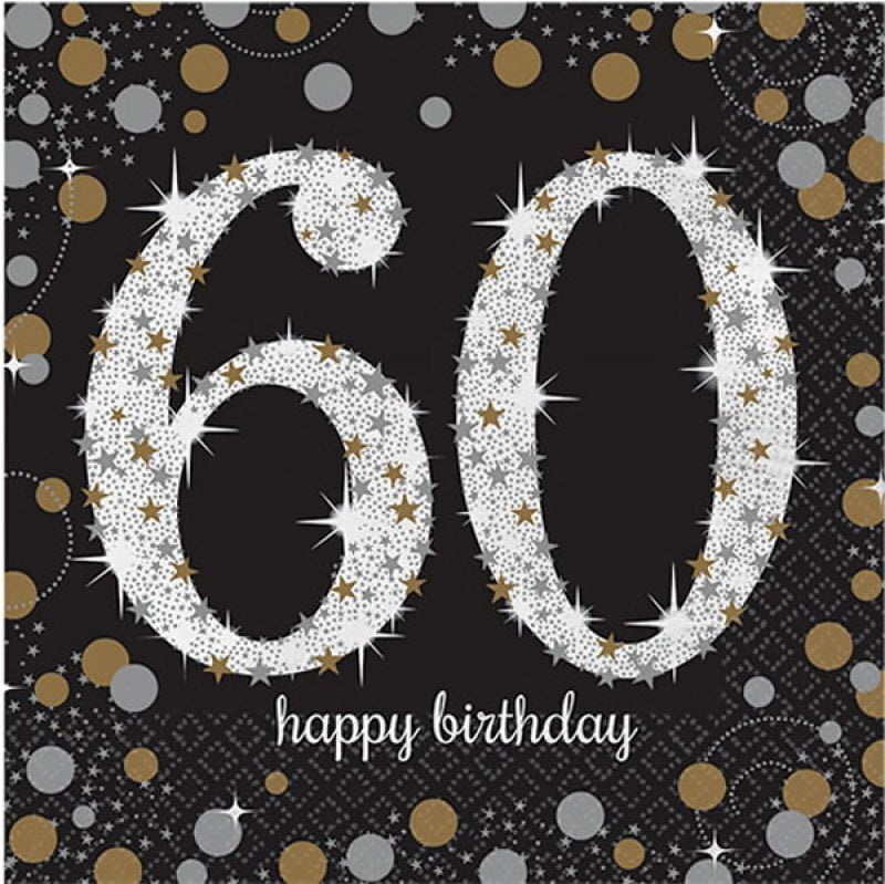 60th Birthday Sparkling Celebration Lunch Napkins 16 Pack Payday Deals