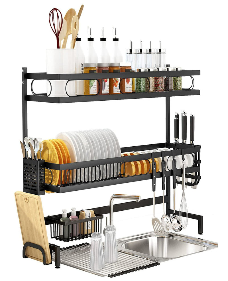 65cm 3 tier Over Single Sink Dish Drying Rack Drainer Kitchen Cutlery Holder Storage Organizer Payday Deals