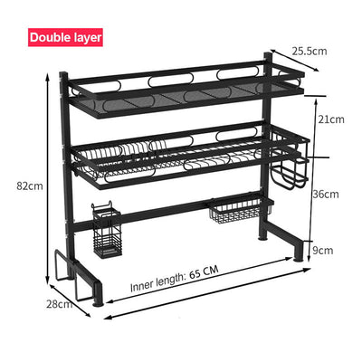 65cm 3 tier Over Single Sink Dish Drying Rack Drainer Kitchen Cutlery Holder Storage Organizer Payday Deals