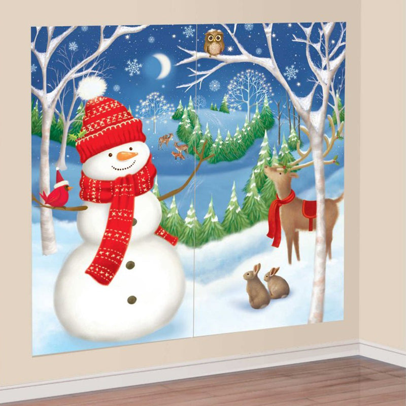 Christmas Snowman & Winter Friends Scene Setter Backdrop