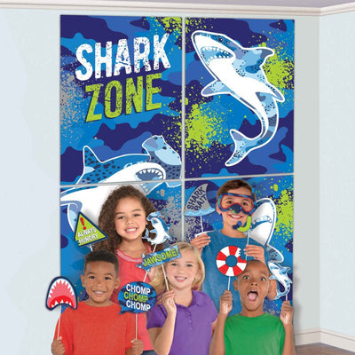 Shark Zone Birthday Scene Setter Backdrop & Assorted Photo Props