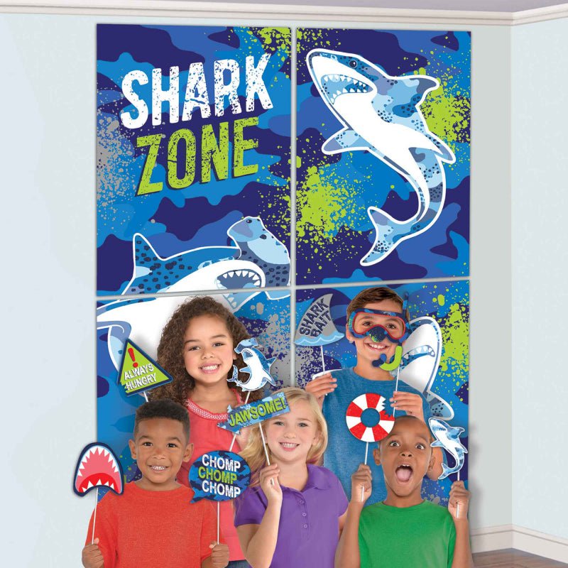 Shark Zone Birthday Scene Setter Backdrop & Assorted Photo Props