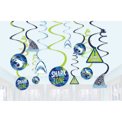 Shark Zone Birthday Spiral Swirls Hanging Decorations