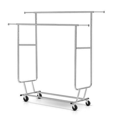 6FT Garment Rack Double Rail Commercial Clothes Rolling Collapsible Hanger Stand Payday Deals