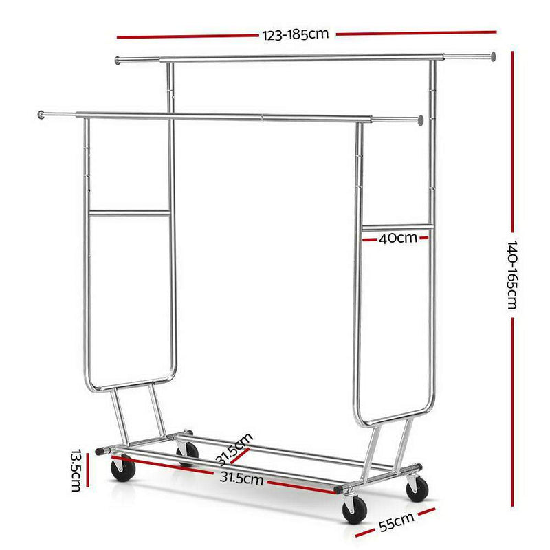 6FT Garment Rack Double Rail Commercial Clothes Rolling Collapsible Hanger Stand Payday Deals