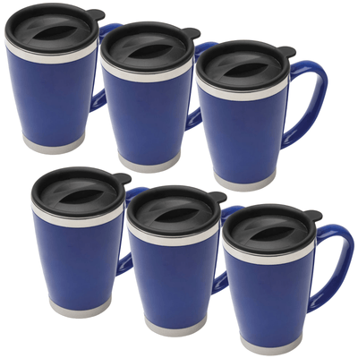 6x 425ml Double Walled Ranger Mug Travel Cup Thermal Bulk Pack - Blue Payday Deals