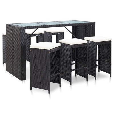 7 Piece Garden Bar Set with Cushions Poly Rattan Black Payday Deals