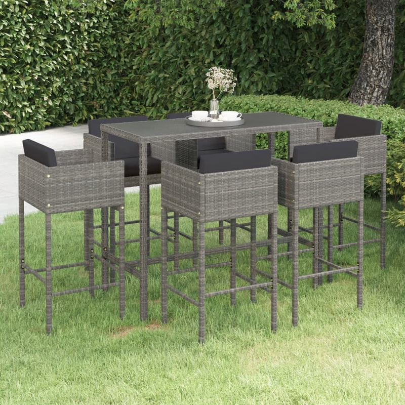 7 Piece Garden Bar Set with Cushions Poly Rattan Grey Payday Deals