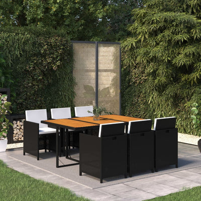 7 Piece Garden Dining Set with Cushions Poly Rattan Black Payday Deals