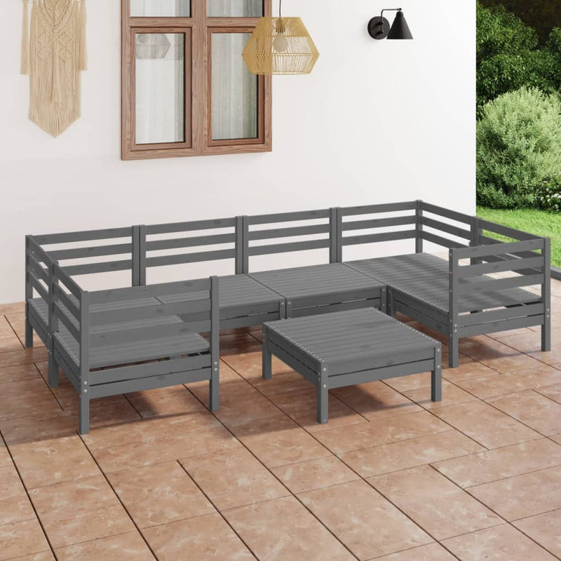 7 Piece Garden Lounge Set Grey Solid Pinewood Payday Deals