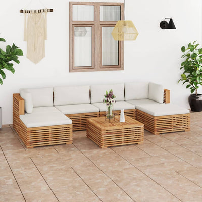 7 Piece Garden Lounge Set with Cream Cushion Solid Teak Wood