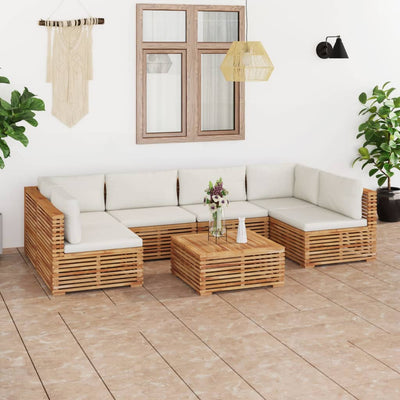 7 Piece Garden Lounge Set with Cream Cushion Solid Teak Wood Payday Deals