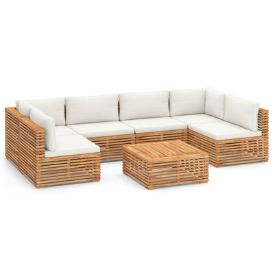 7 Piece Garden Lounge Set with Cream Cushion Solid Teak Wood Payday Deals