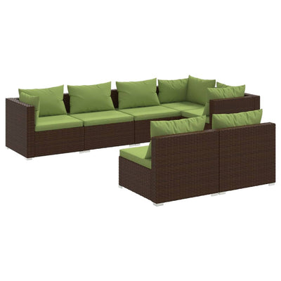7 Piece Garden Lounge Set with Cushions Brown Poly Rattan Payday Deals