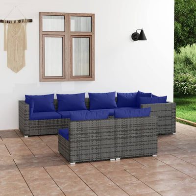 7 Piece Garden Lounge Set with Cushions Grey Poly Rattan Payday Deals