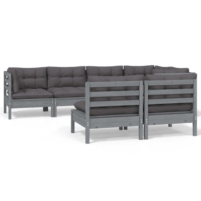 7 Piece Garden Lounge Set with Cushions Grey Solid Pinewood Payday Deals