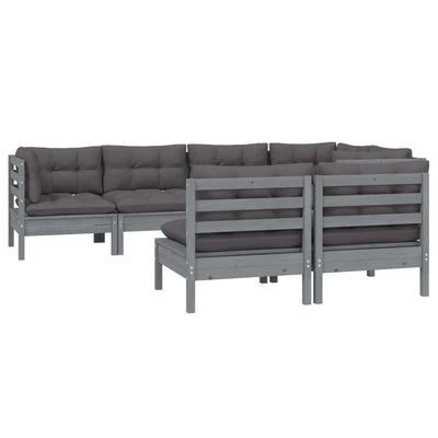 7 Piece Garden Lounge Set with Cushions Grey Solid Pinewood Payday Deals