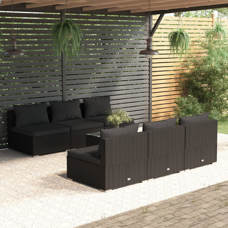 7 Piece Garden Lounge Set with Cushions Poly Rattan Black Payday Deals