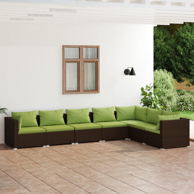 7 Piece Garden Lounge Set with Cushions Poly Rattan Brown