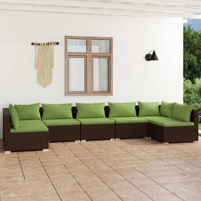 7 Piece Garden Lounge Set with Cushions Poly Rattan Brown Payday Deals