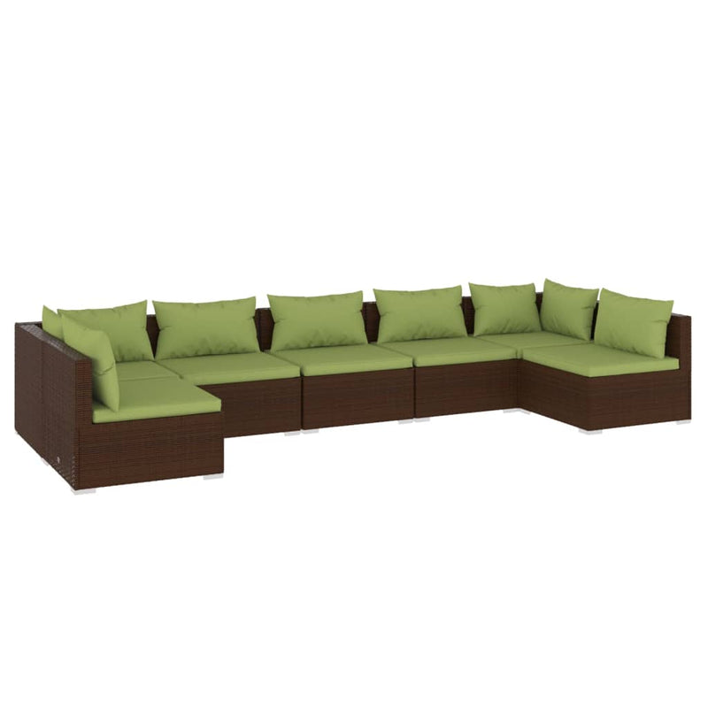 7 Piece Garden Lounge Set with Cushions Poly Rattan Brown Payday Deals