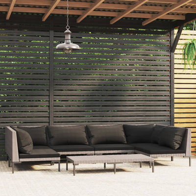 7 Piece Garden Lounge Set with Cushions Poly Rattan Dark Grey Payday Deals