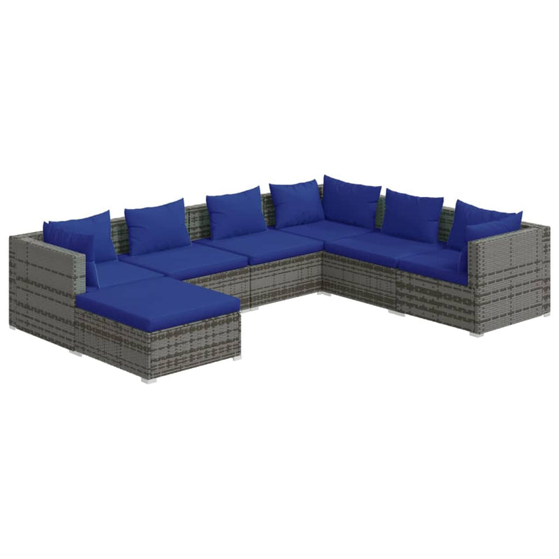7 Piece Garden Lounge Set with Cushions Poly Rattan Grey Payday Deals