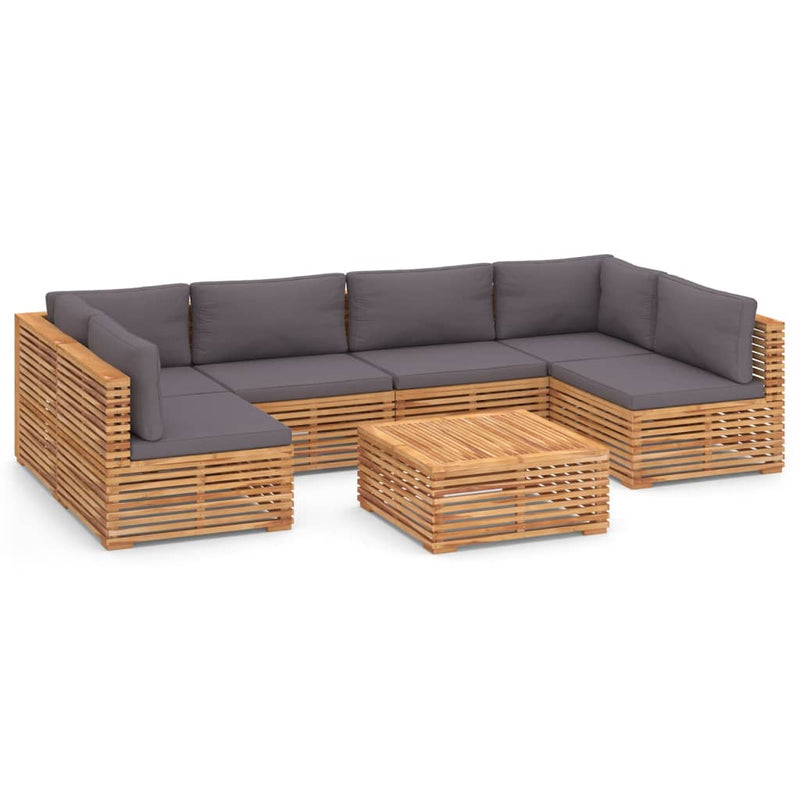7 Piece Garden Lounge Set with Dark Grey Cushion Solid Teak Wood Payday Deals