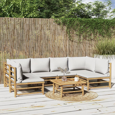 7 Piece Garden Lounge Set with Light Grey Cushions Bamboo