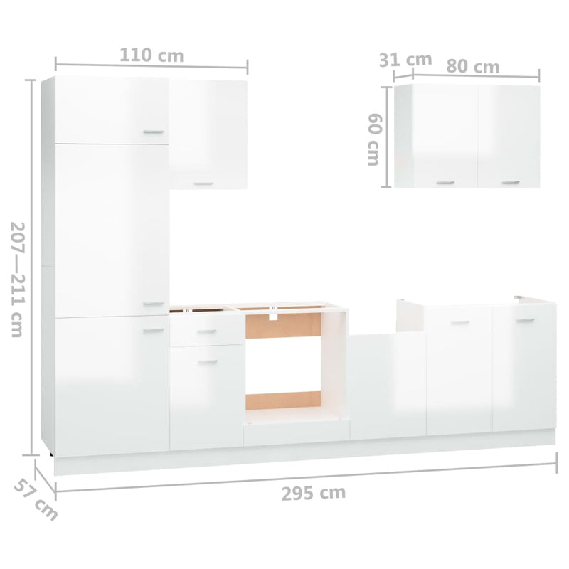 7 Piece Kitchen Cabinet Set High Gloss White Engineered Wood Payday Deals