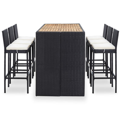 7 Piece Outdoor Bar Set with Cushions Poly Rattan Black Payday Deals