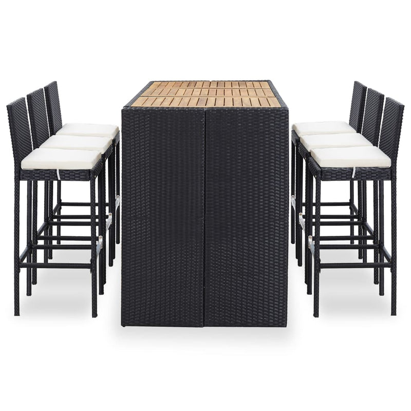 7 Piece Outdoor Bar Set with Cushions Poly Rattan Black Payday Deals