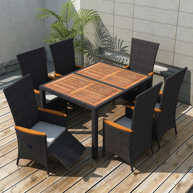 7 Piece Outdoor Dining Set Poly Rattan Acacia Wood Black Payday Deals