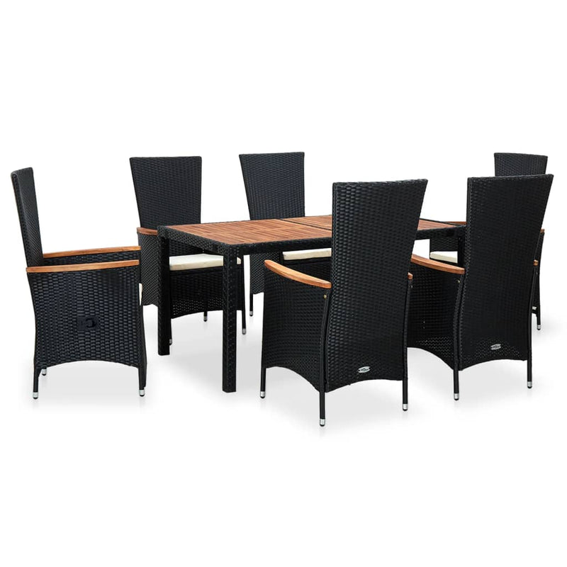 7 Piece Outdoor Dining Set Poly Rattan Acacia Wood Black Payday Deals